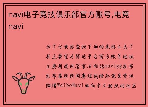 navi电子竞技俱乐部官方账号,电竞 navi