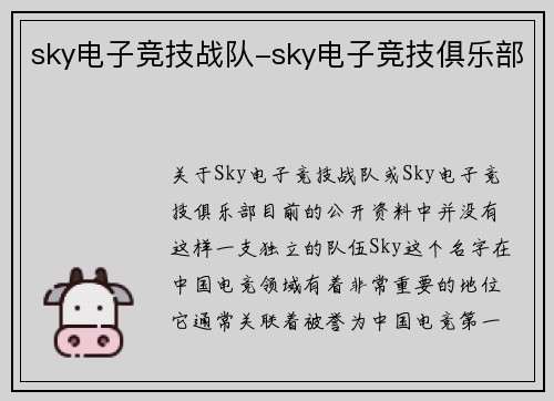 sky电子竞技战队-sky电子竞技俱乐部