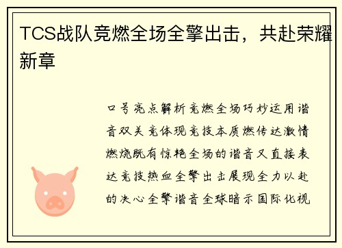 TCS战队竞燃全场全擎出击，共赴荣耀新章